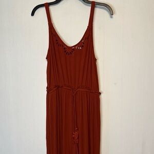 Patrons Of Peace Jumpsuit Womens L Rust Crinkle Wide Leg Bell Bottom BOHO